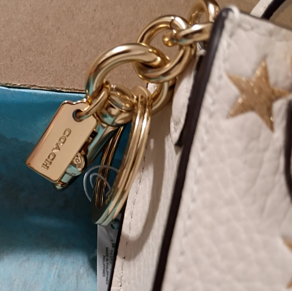 Coach, NWT, Women's, Mini Starry Bag Charm White with Gold Stars - Picture 7 of 8